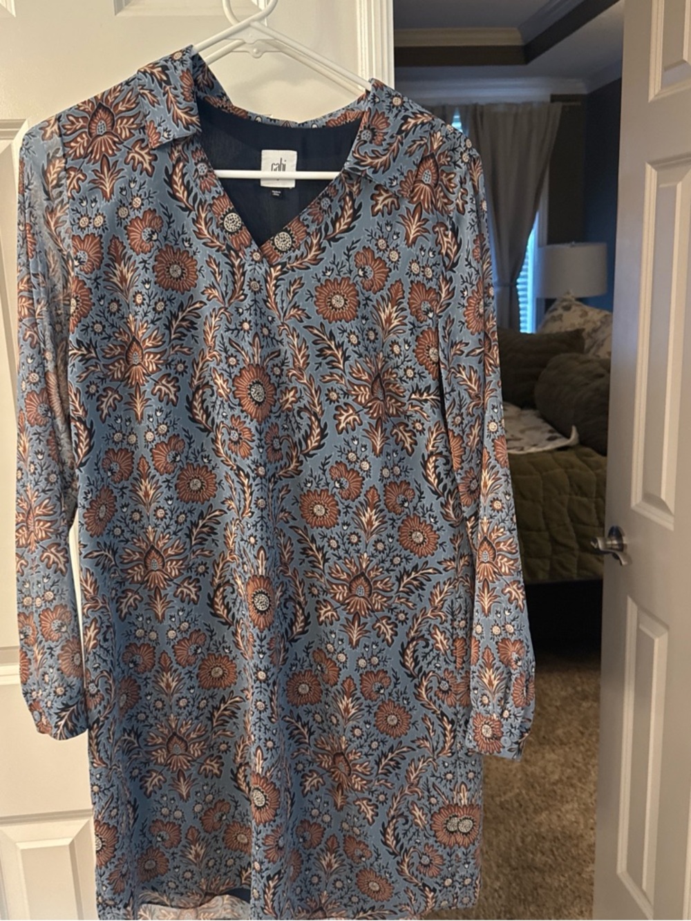 CAbi Blue & Brown Floral Collared Shirt